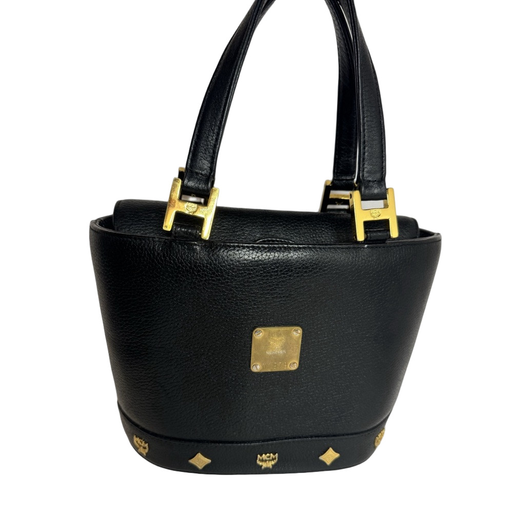 MCM Black Leather Mini Tote with Gold Hardware